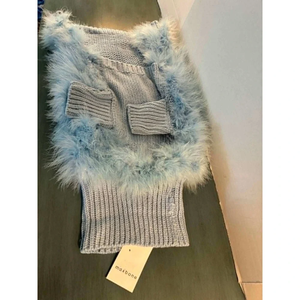 Christian Cowan x maxbone Feather Jumper Pet Dog Sweater XL Light Blue Ostrich